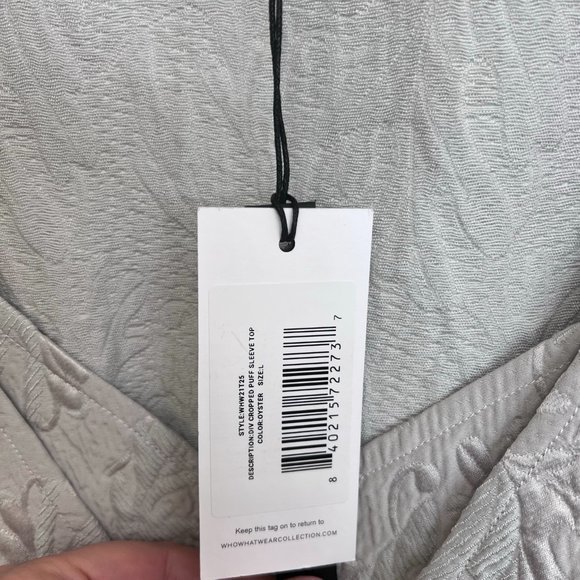 Women's NWT Who What Wear Jacquard Silk Blend Cropped Puff Sleeve Top Large - Picture 3 of 5